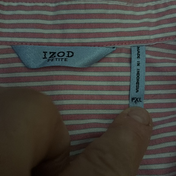 IZOD Petite Pink Gray & White Striped Button Up Blouse 3/4 Sleeves Fitted PXL - Picture 11 of 16